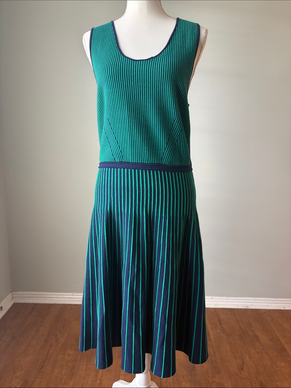 Banana Republic | Teal and Navy Sleeveless Striped Midi Dress